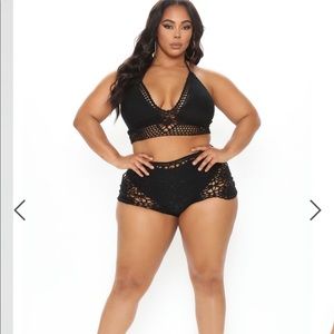 Black Crochet Sunsuit Set